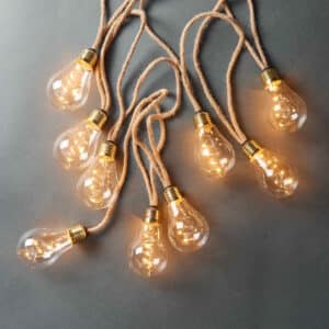 BULB LIGHTS <span>LED light chain 10 lights with natural rope & USB battery compartment</span>
