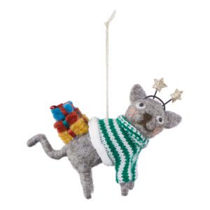 HANG ON cat with gifts, wool felt